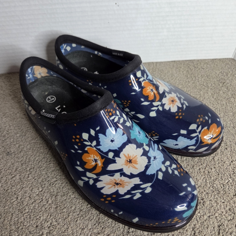 Sloggers Women's Navy Floral Clogs Size 9 - Picture 2 of 9